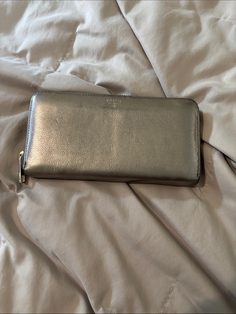 Fossil Metallic Silver Zip Around Wallet